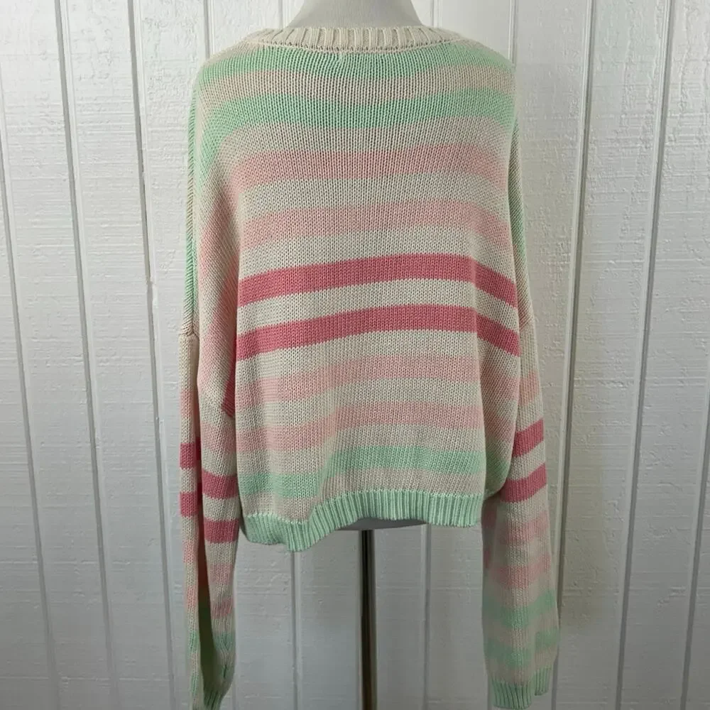 Francescas Mi Ami Oversized Pastel Stripe Sweater Size S